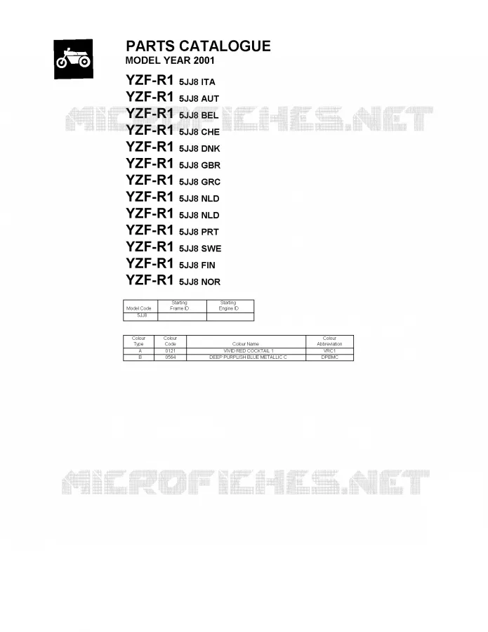 * CATALOG PREFACE * Yamaha MOTO 1000 2001 R1  YZF-R1