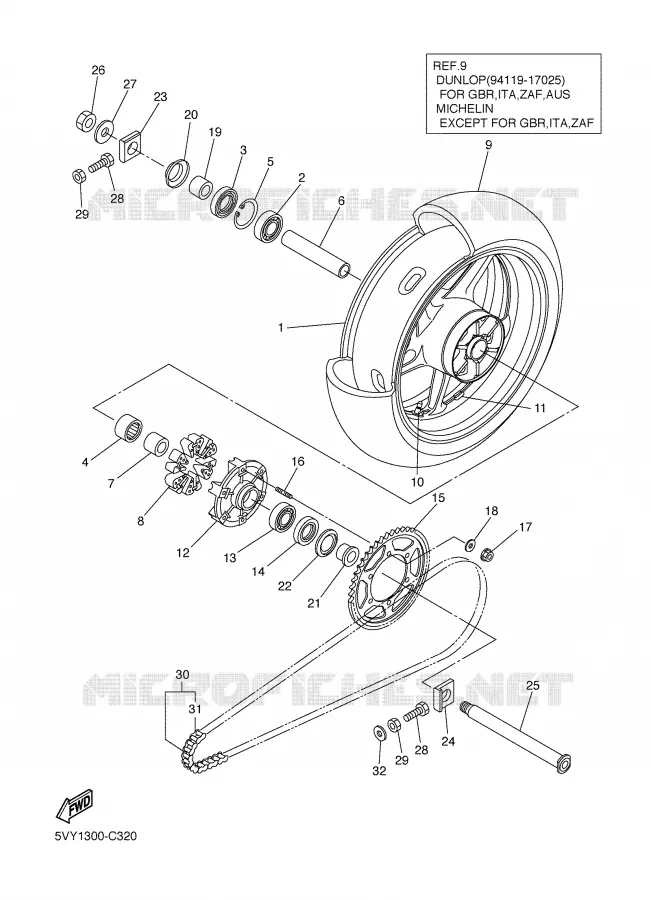 ROUE ARRIERE Yamaha MOTO 1000 2004 R1  YZF-R1