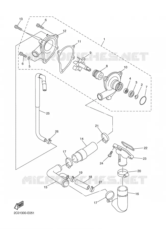 POMPE A EAU / DURITES Yamaha MOTO 600 2007 R6  YZF-R6