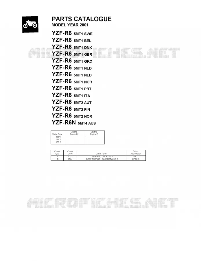 * CATALOG PREFACE * Yamaha MOTO 600 2001 R6  YZF-R6N