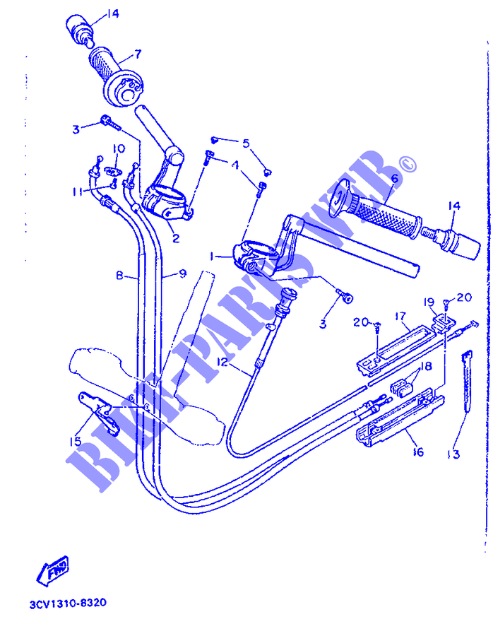 GUIDON ET CABLES pour Yamaha FJ1200 de 1988