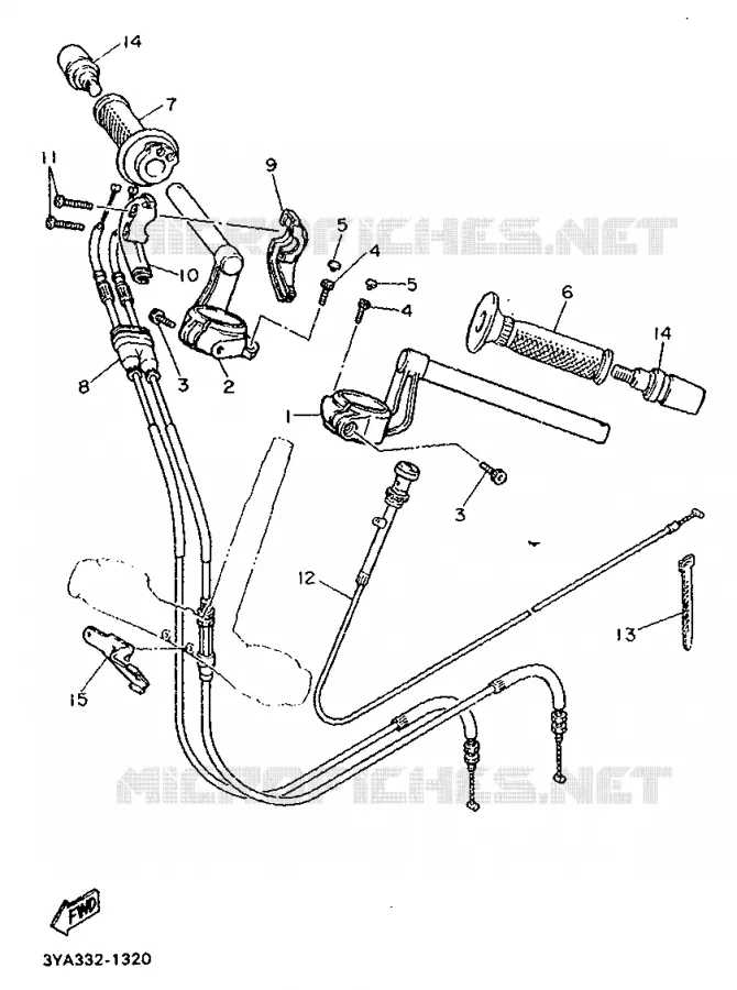 GUIDON ET CABLES Yamaha MOTO 1200 1992 FJ  FJ1200