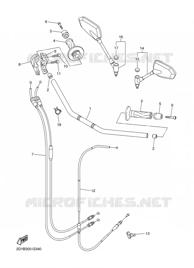 GUIDON ET CABLES Yamaha MOTO 1000 2008 FZ1 ABS  FZ1-NA FAZER _