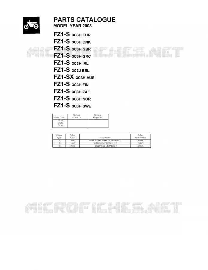 * CATALOG PREFACE * Yamaha MOTO 1000 2008 FAZER  FZ1-SX