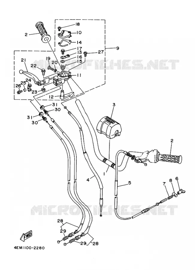 GUIDON ET CABLES Yamaha QUAD 80 1996 YF  YF80M