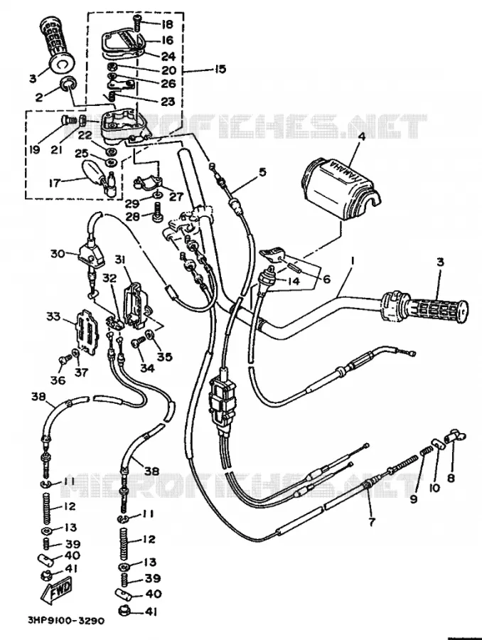 GUIDON ET CABLES Yamaha QUAD 350 1993 YFM  YFM350ER