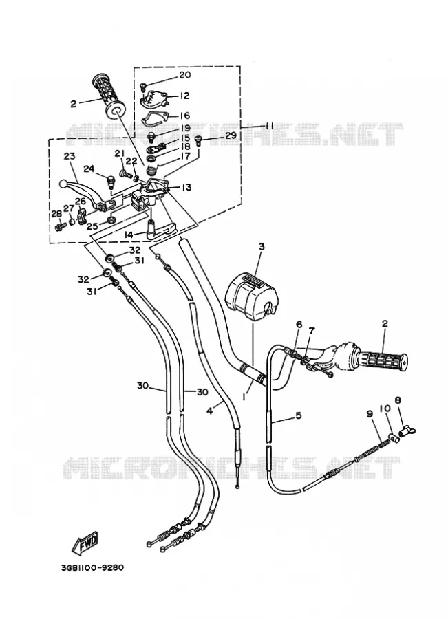 GUIDON ET CABLES Yamaha QUAD 100 1990 CHAMP  YFM100