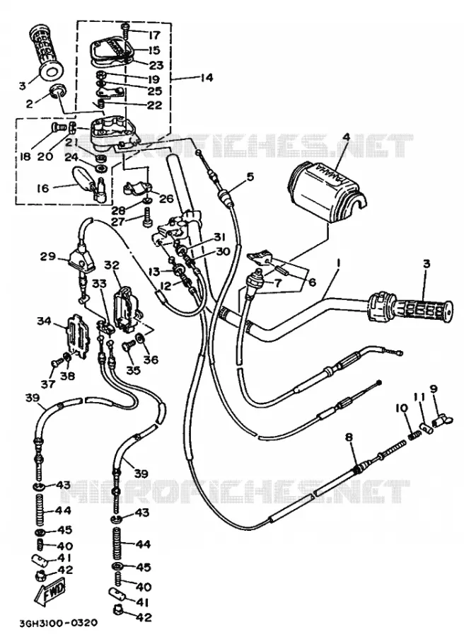 GUIDON ET CABLES Yamaha QUAD 250 1990 YFM  YFM250 MOTO 4 - 250