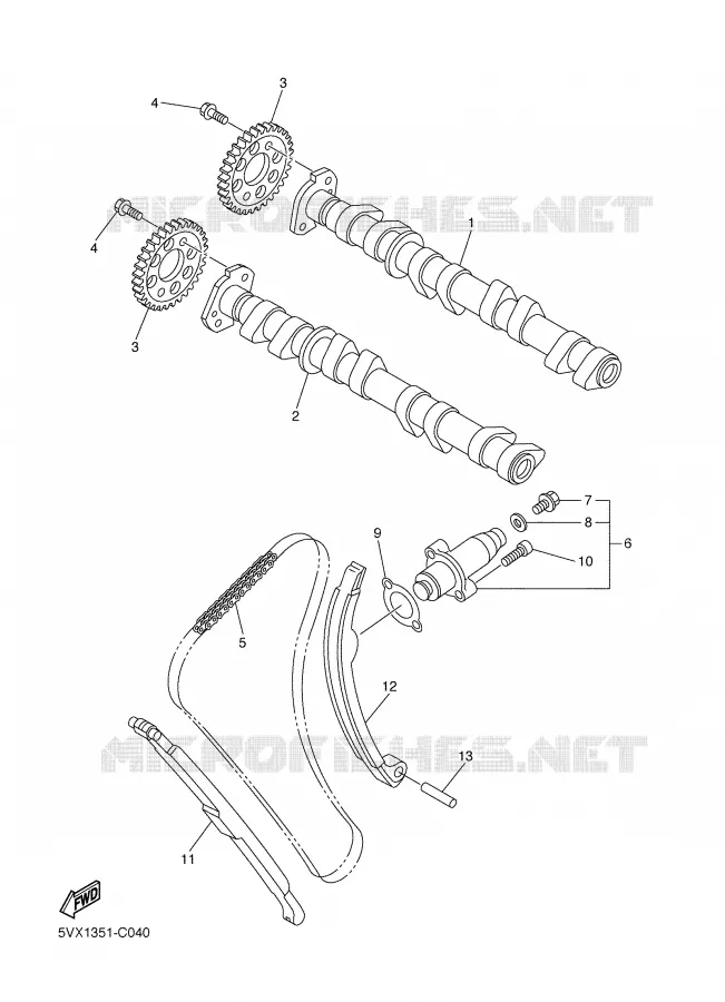 ARBRE A CAMES / CHAINE DE DISTRIBUTION Yamaha MOTO 600 2004 FZ6  FZ6-NS