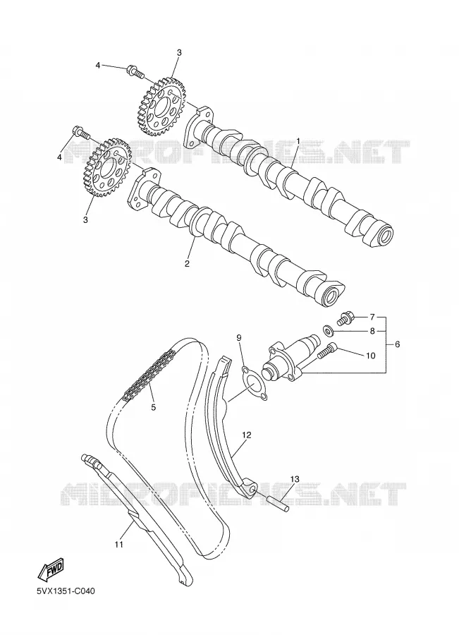 ARBRE A CAMES / CHAINE DE DISTRIBUTION Yamaha MOTO 600 2006 FZ6  FZ6-NV