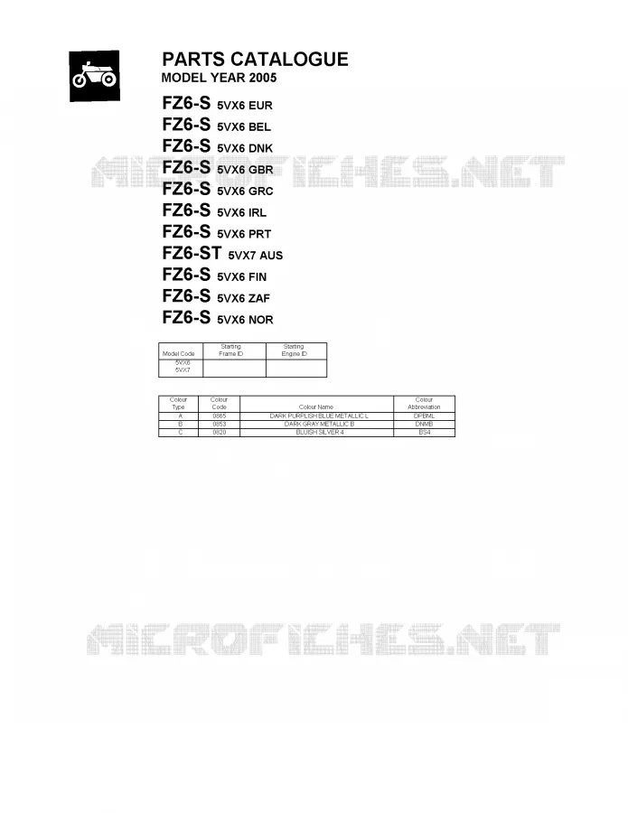 * CATALOG PREFACE * Yamaha MOTO 600 2005 FAZER  FZ6-S