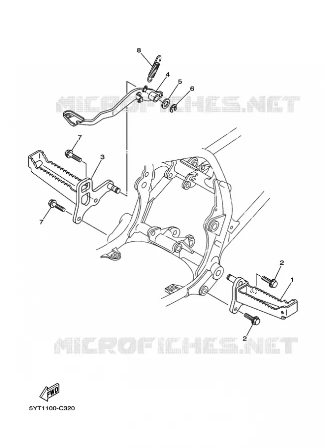 SUPPORT / REPOSE PIEDS Yamaha QUAD 350 2006 RAPTOR  YFM350 YFM350RV