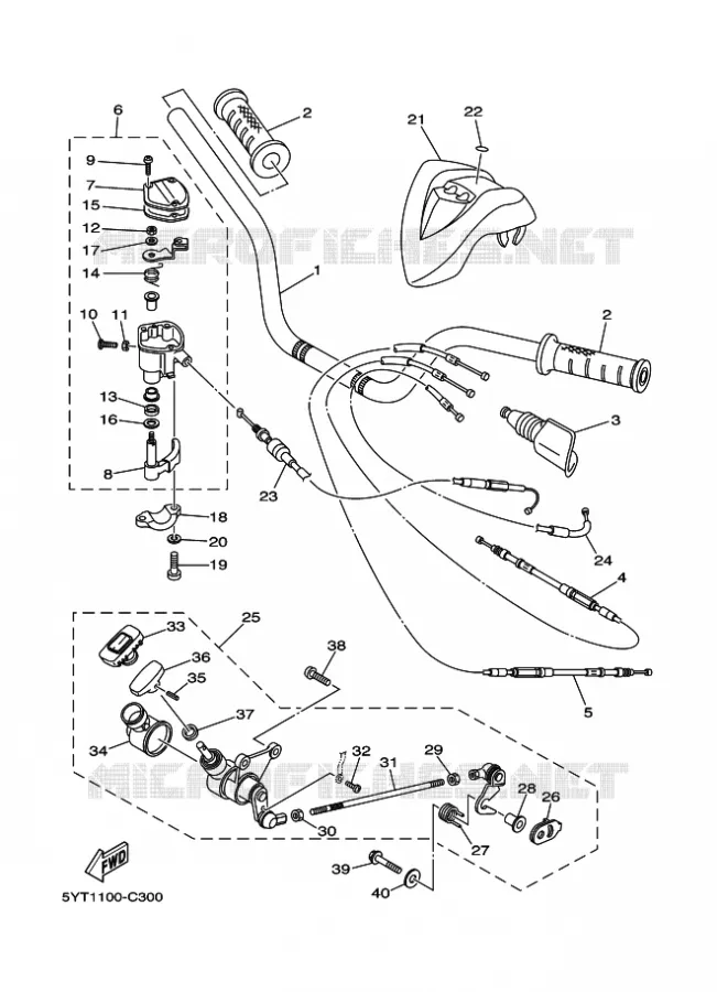 GUIDON ET CABLES Yamaha QUAD 350 2013 RAPTOR  YFM350 YFM35RD