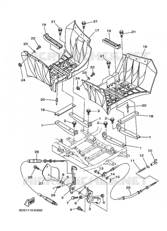 SUPPORT / REPOSE PIEDS Yamaha QUAD 350 2007 WOLVERINE 2WD  YFM350AS WOLVERINE 2WD