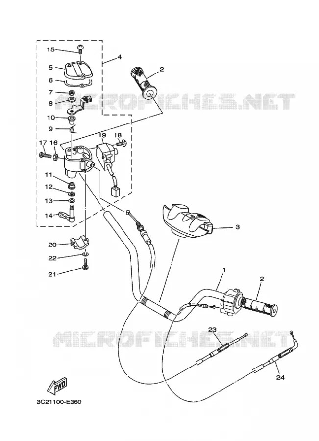 GUIDON ET CABLES Yamaha QUAD 450 2007 WOLVERINE 4WD  YFM450FAS WOLVERINE 4WD