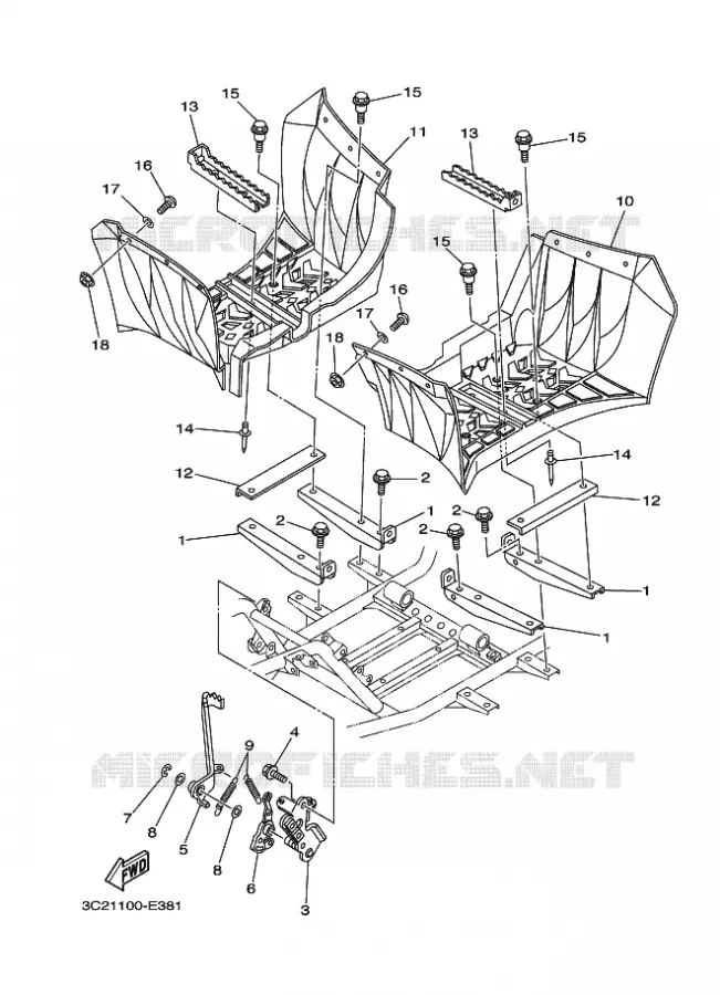 SUPPORT / REPOSE PIEDS Yamaha QUAD 450 2010 WOLVERINE  YFM450FAS