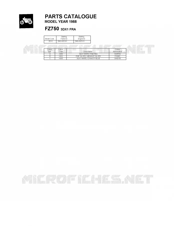 * CATALOG PREFACE * Yamaha MOTO 750 1988 FZ  FZ750