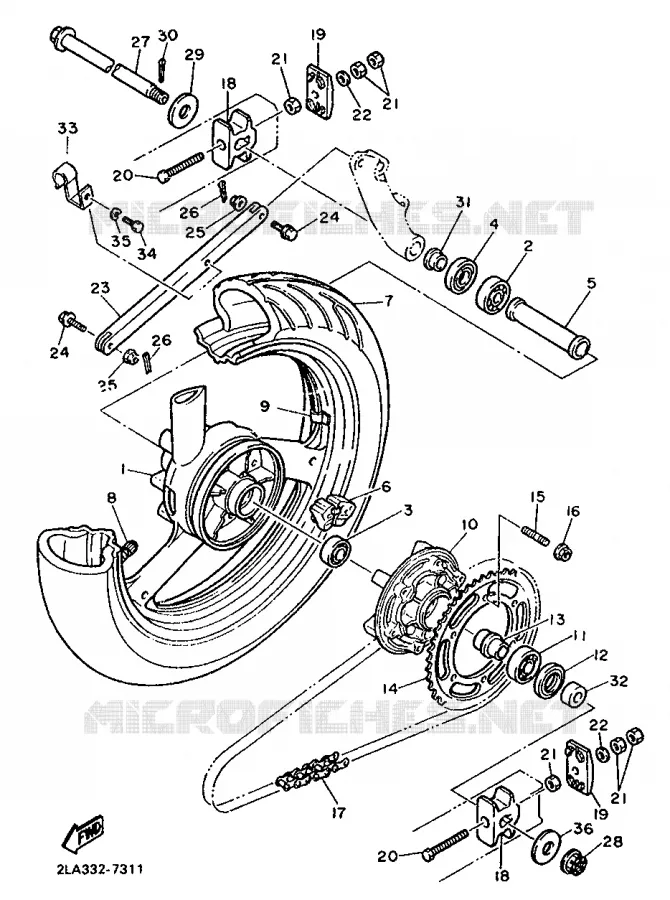 ROUE ARRIERE Yamaha MOTO 1000 1987 FZR  FZR1000