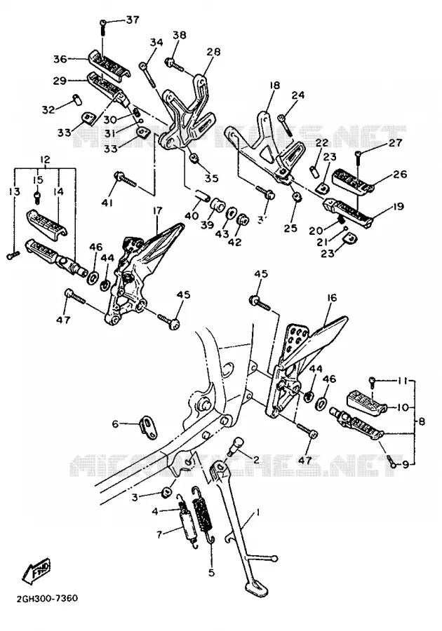SUPPORT / REPOSE PIEDS Yamaha MOTO 1000 1988 FZR  FZR1000