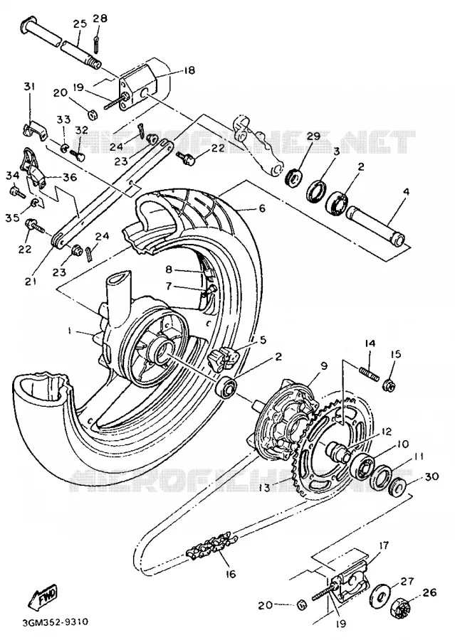 ROUE ARRIERE Yamaha MOTO 1000 1989 FZR  FZR1000