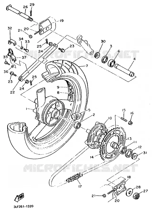 ROUE ARRIERE Yamaha MOTO 1000 1991 FZR  FZR1000
