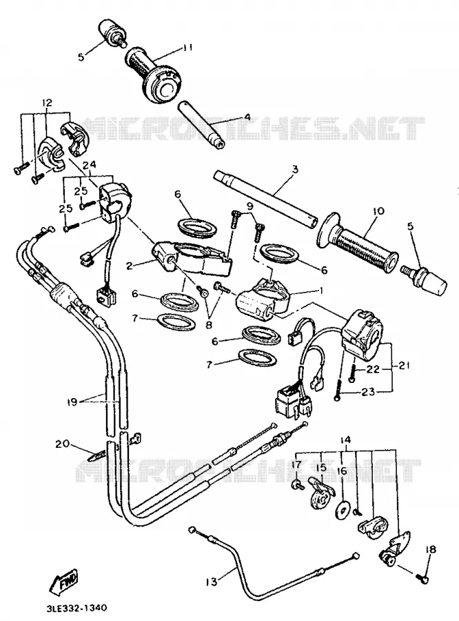 GUIDON ET CABLES Yamaha MOTO 1000 1991 FZR  FZR1000