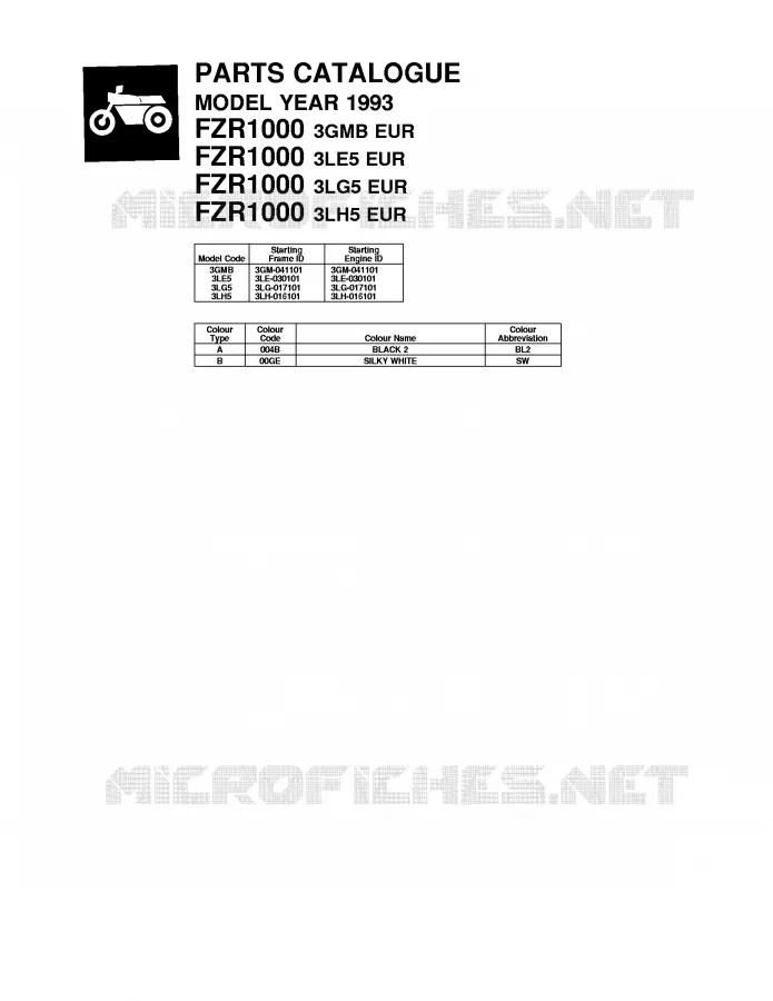 * CATALOG PREFACE * Yamaha MOTO 1000 1993 FZR  FZR1000