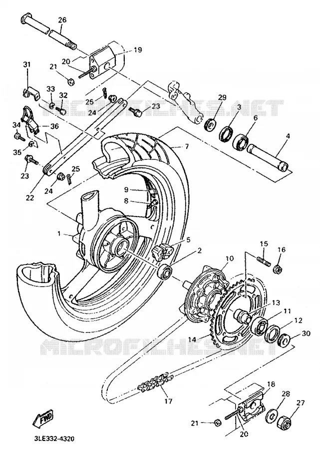 ROUE ARRIERE Yamaha MOTO 1000 1994 FZR  FZR1000