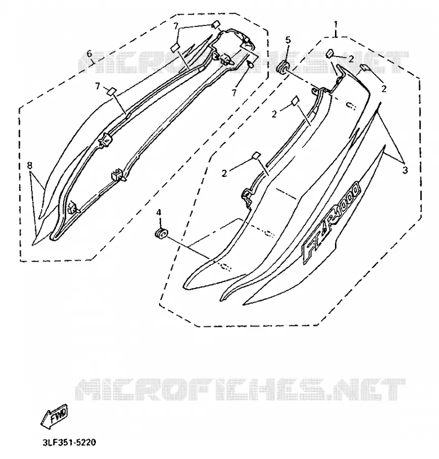 CACHE LATERAL - RESERVOIR D'HUILE Yamaha MOTO 1000 1995 FZR  FZR1000G