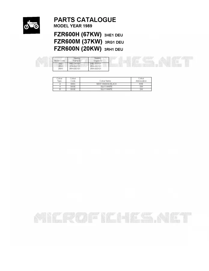 * CATALOG PREFACE * Yamaha MOTO 600 1989 FZR  FZR600H (67KW)