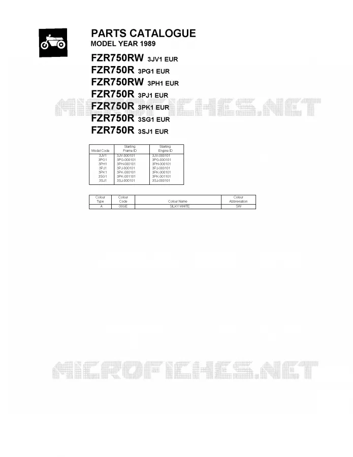 * CATALOG PREFACE * Yamaha MOTO 750 1989 FZR  FZR750R