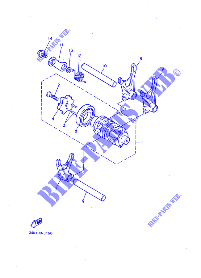 BARILLET DE SELECTION / FOURCHETTES pour Yamaha TT600 de 1993