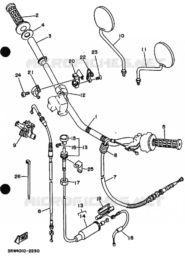GUIDON ET CABLES Yamaha MOTO 225 1993 XT  XT225 XT225E
