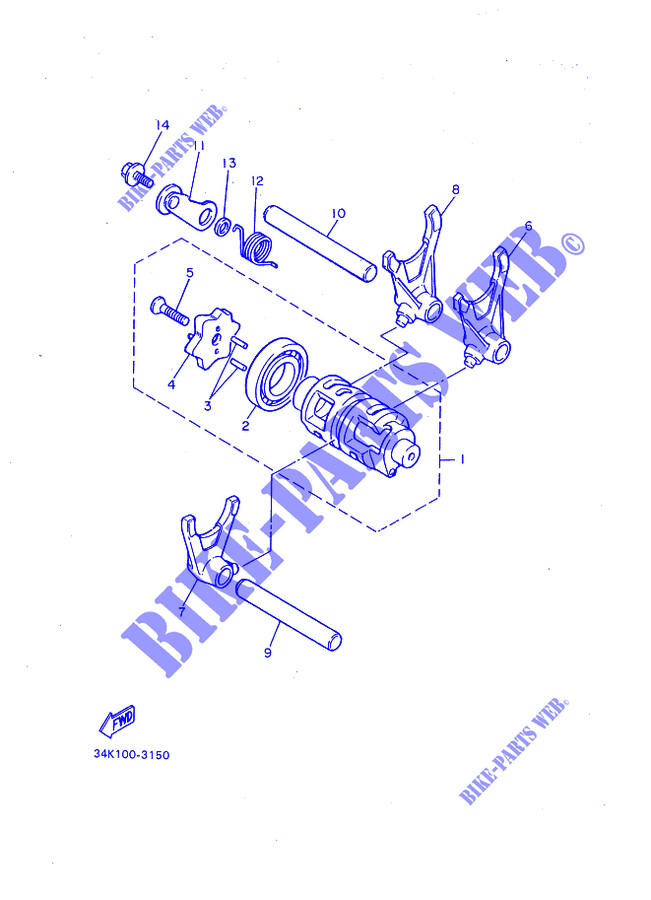 BARILLET DE SELECTION / FOURCHETTES pour Yamaha TT600 de 1992