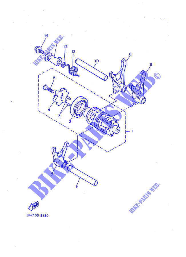 BARILLET DE SELECTION / FOURCHETTES pour Yamaha TT600 de 1991