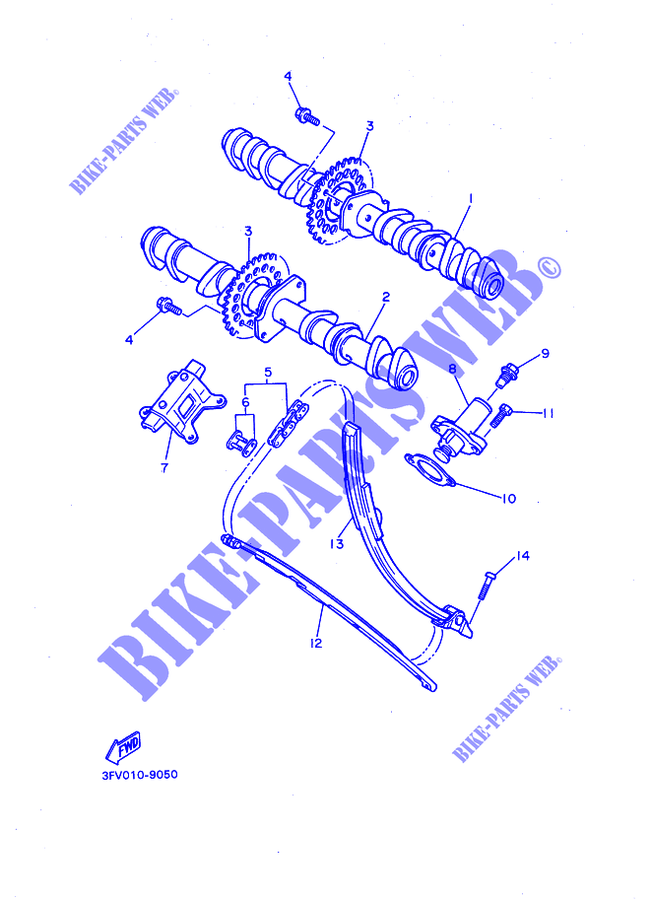 ARBRE A CAMES / CHAINE DE DISTRIBUTION pour Yamaha FZR750R de 1990
