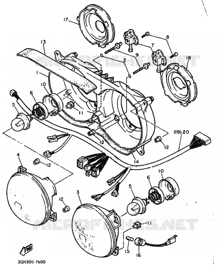PIÈCES OPTIONNELLES - PHARE Yamaha MOTO 1000 1987 FZR  FZR1000