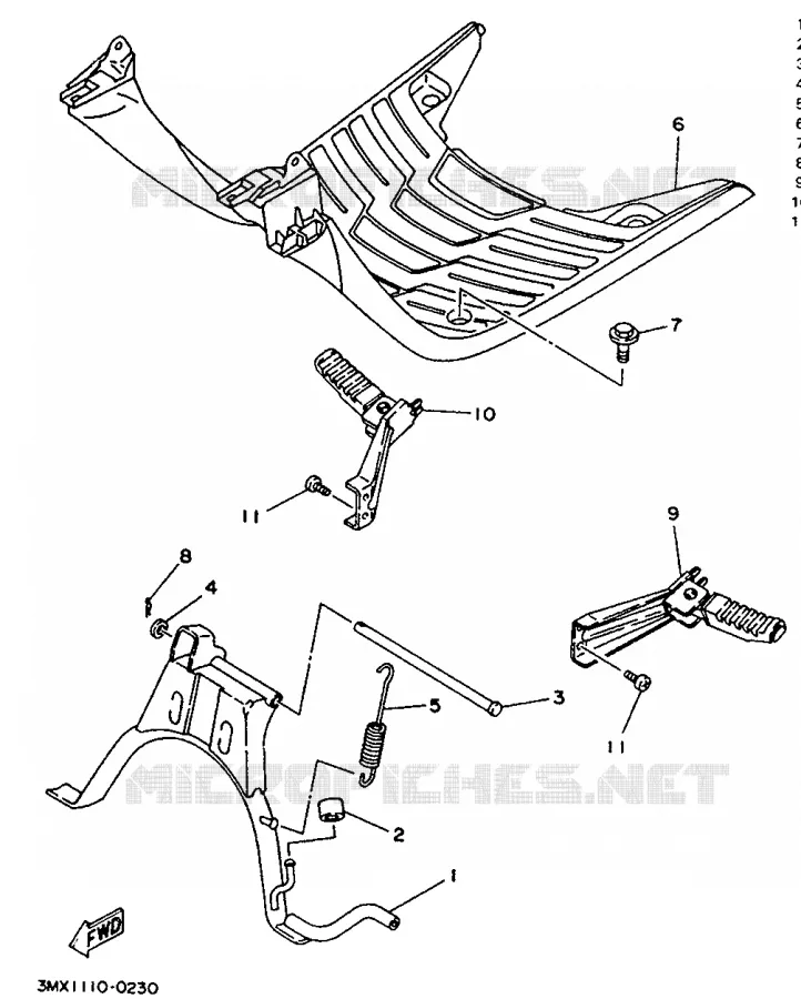 SUPPORT / REPOSE PIEDS Yamaha SCOOTER 50 1995 BOOSTER  CW50