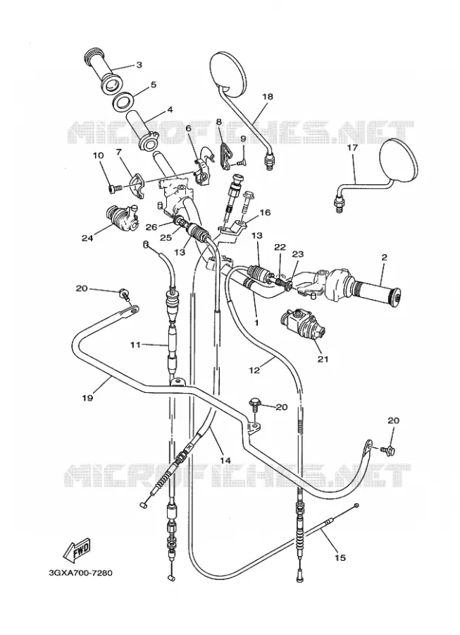 GUIDON ET CABLES 2 Yamaha MOTO 200 2005 AG  AG200F