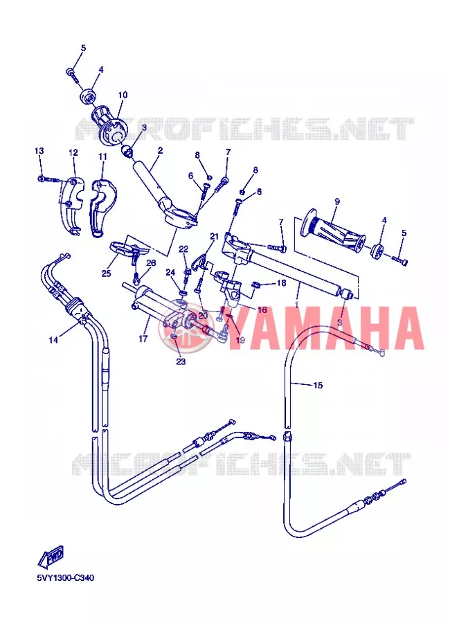 GUIDON ET CABLES Yamaha MOTO 1000 2004 R1  YZF-R1 YZF-R1S R1