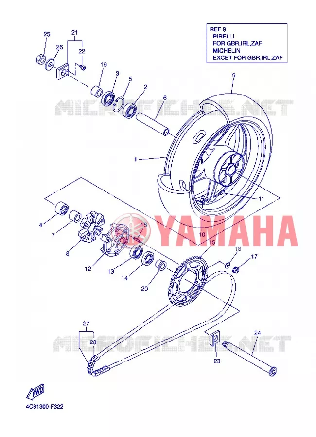 ROUE ARRIERE Yamaha MOTO 1000 2007 R1  YZF-R1