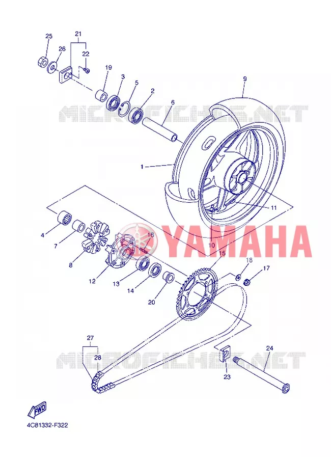 ROUE ARRIERE Yamaha MOTO 1000 2007 R1  YZF-R1 R1
