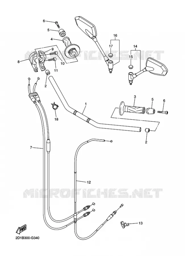GUIDON ET CABLES Yamaha MOTO 1000 2009 FZ1 ABS  FZ1-NA FAZER