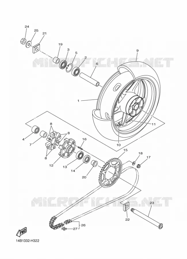 ROUE ARRIERE Yamaha MOTO 1000 2009 R1  YZF-R1 R1