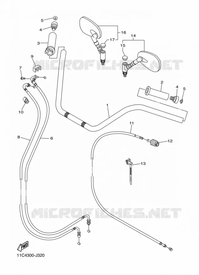 GUIDON ET CABLES Yamaha MOTO 1300 2010 MIDNIGHT STAR  XVS1300A
