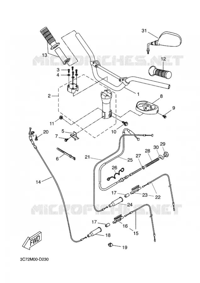GUIDON ET CABLES Yamaha SCOOTER 50 2010 STUNT NAKED  EW50N STUNT NAKED