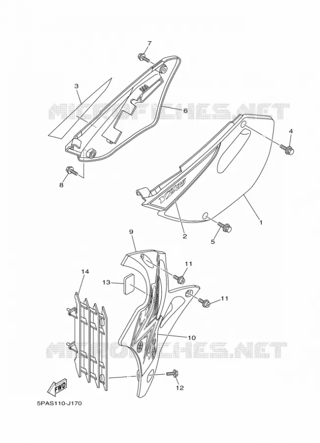 COUVERCLE LATERAL Yamaha MOTO 85 2010 YZ  YZ85LW