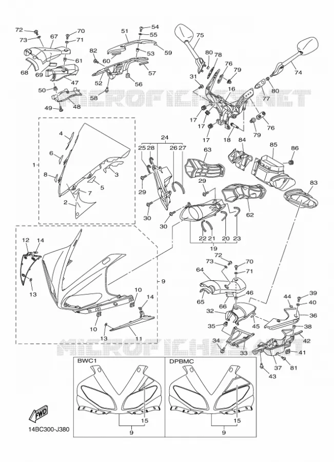 CARENAGES 1  Yamaha MOTO 1000 2010 R1  YZF-R1