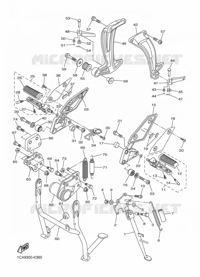 SUPPORT / REPOSE PIEDS Yamaha MOTO 1000 2011 FAZER  FZ1-S