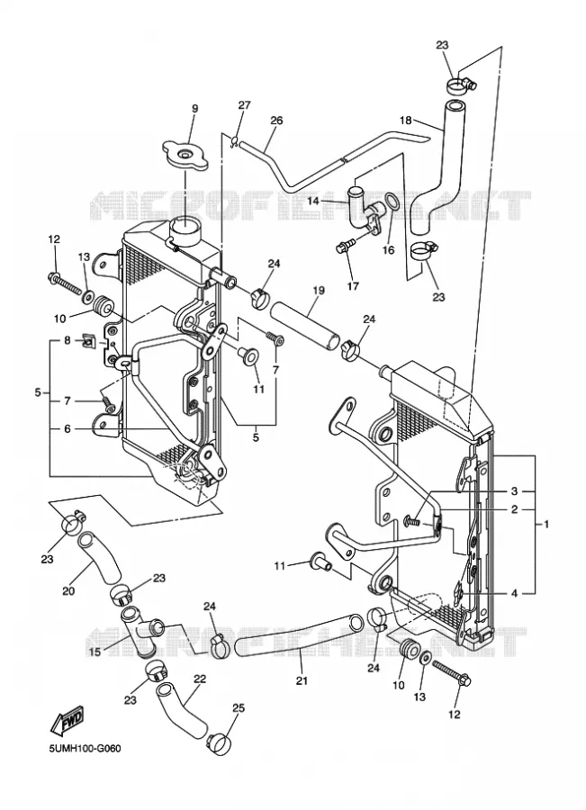 RADIATEUR / DURITES Yamaha MOTO 250 2011 WRF  WR250F